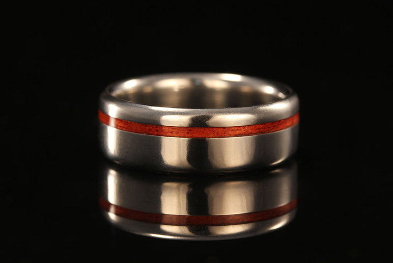 Redheart wood and titanium ring, gold ring, wedding ring, wedding band