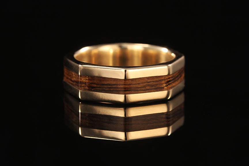 Octagon wood ring with gold lining