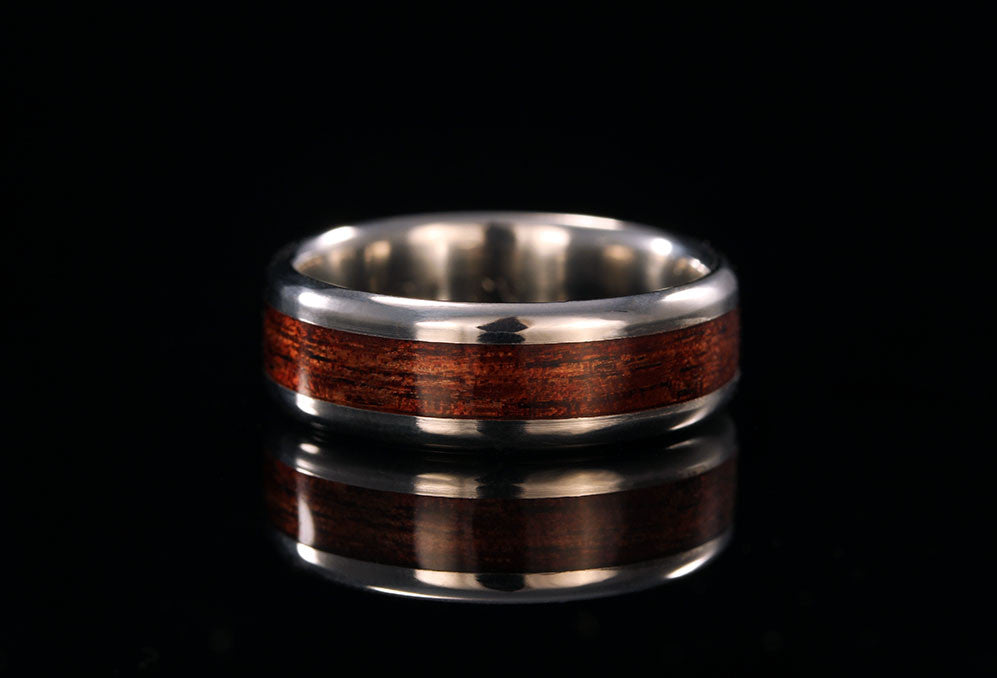 Titanium ring with Hawaiian Koa wood, Chasing Victory, silver lining, wedding band