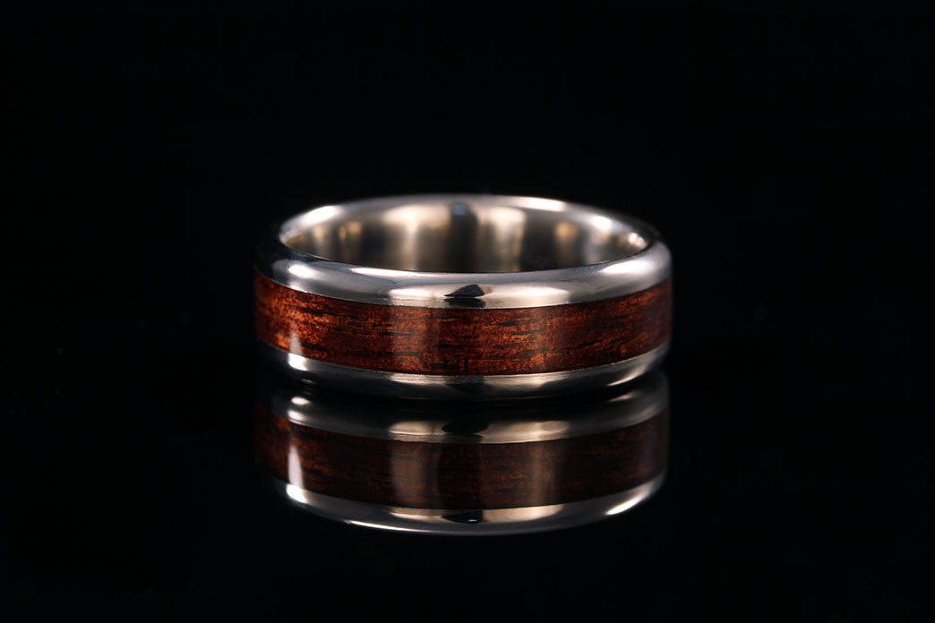 Wood and titanium ring, silver band, wedding ring, wedding band