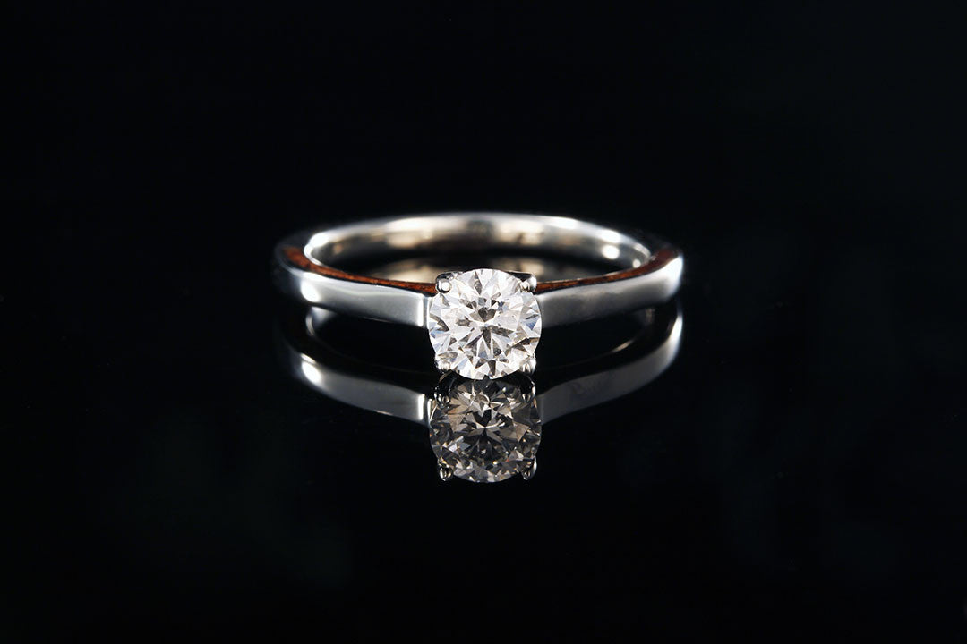 solitaire engagement ring, Hawaiian koa wood diamond ring, 14K white gold diamond, Chasing Victory