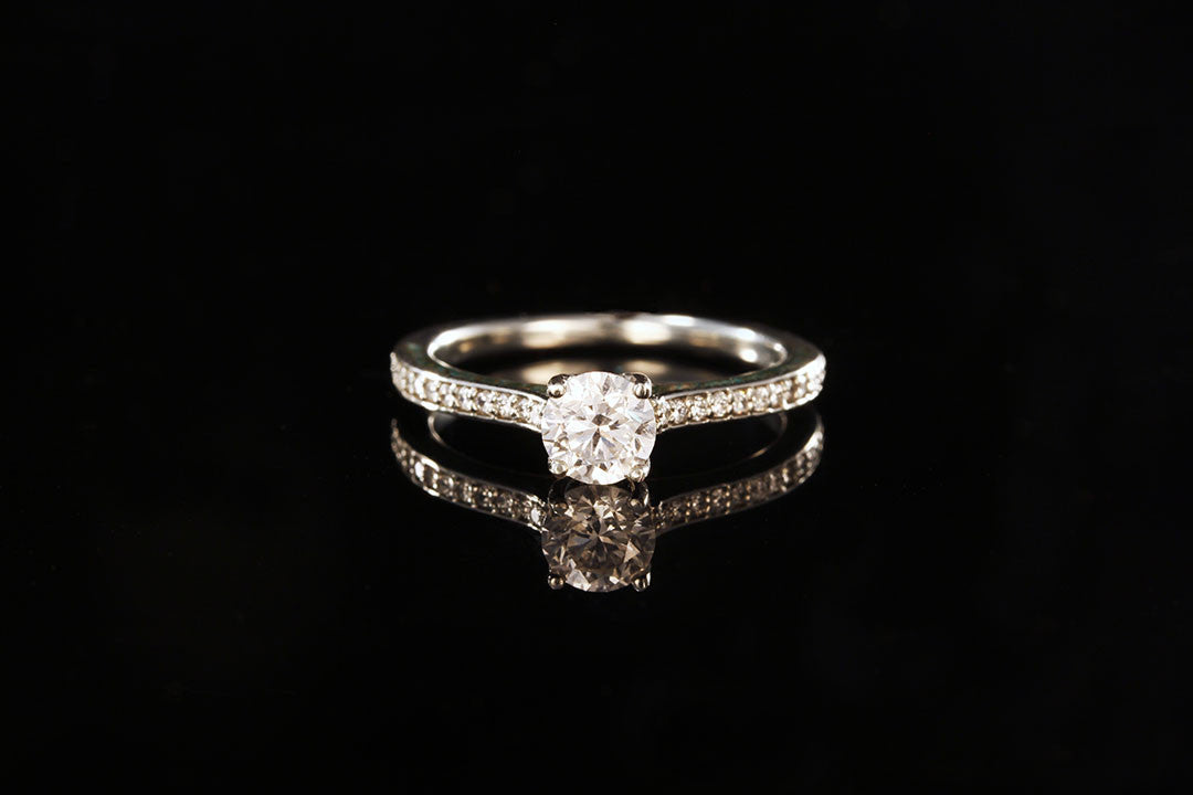 Blue dyed Acrylic wood side inlay 14K white gold diamond ring, Chasing Victory, engagement ring, wedding band