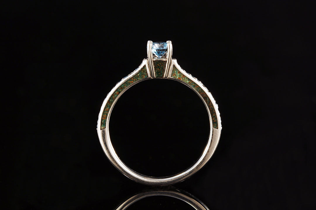 Engagement ring aqua blue, aqua blue, engagement ring, upright side view, 