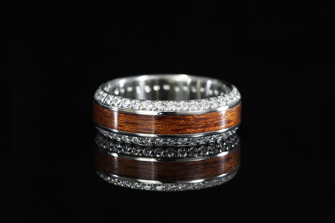 Diamond Mahogany Wood Wedding Ring With Diamonds, Chasing Victory, Diamond bands