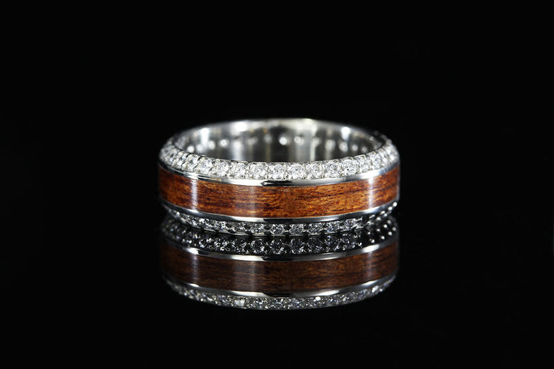 Mahogany Wood Ring With Diamonds, light wooden band
