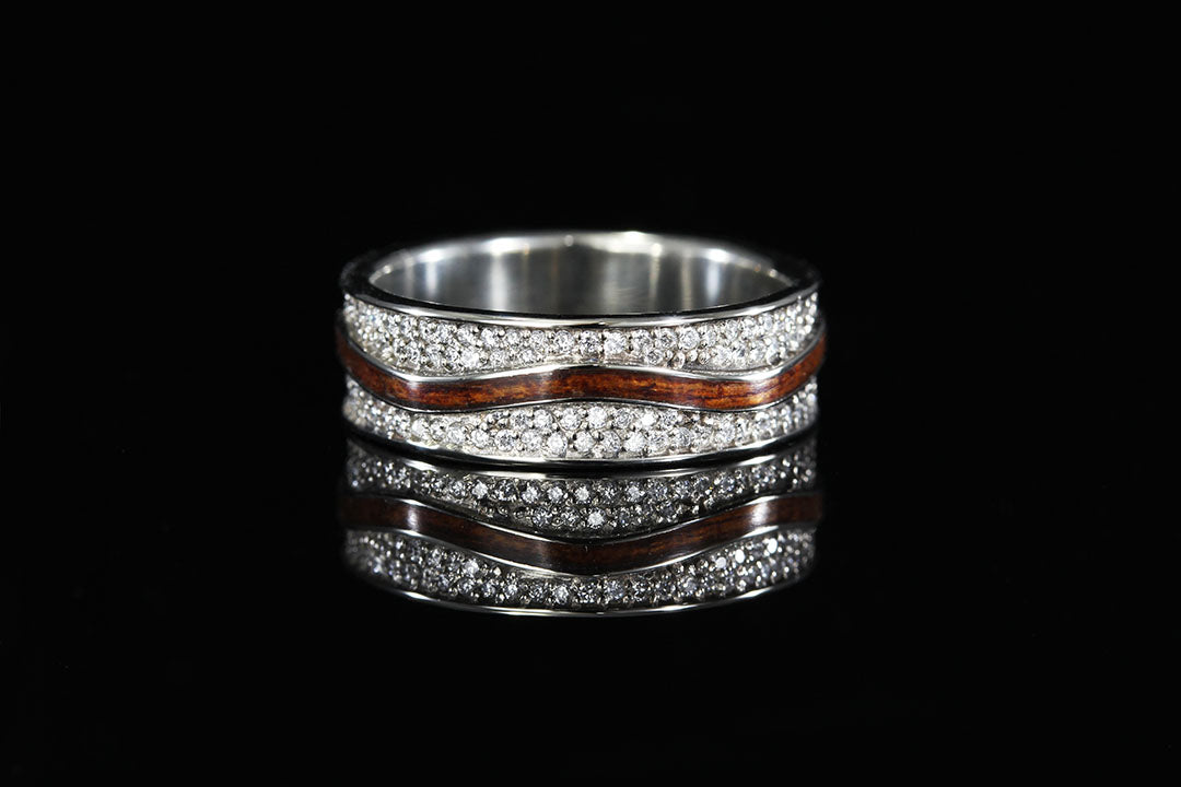 Pave Wood and Diamond Ring, Chasing Victory, diamond bands interior silver bands