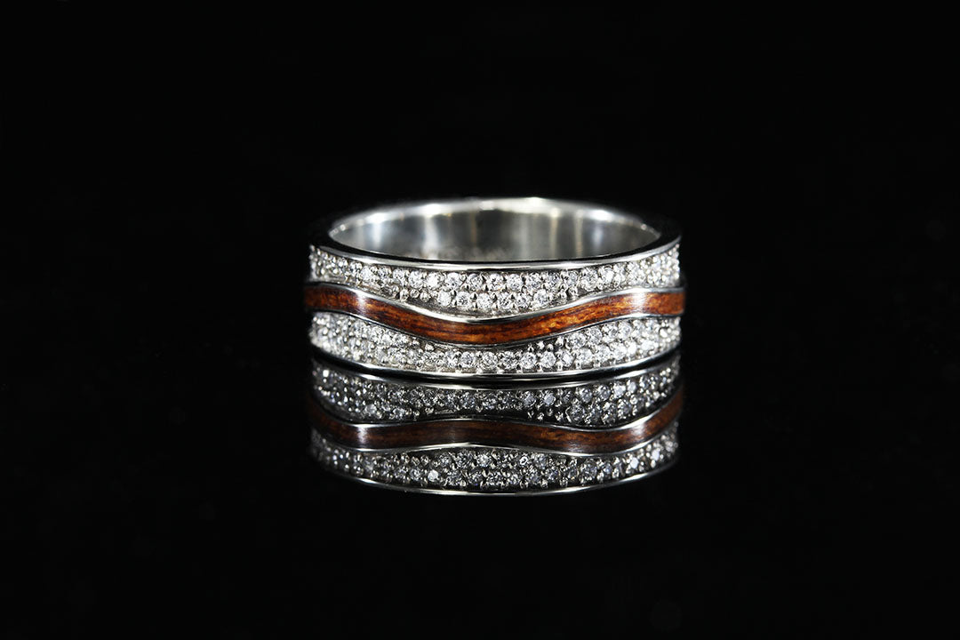 Mahogany Wood Ring, Pave ring, wedding band, wedding ring, diamond ring