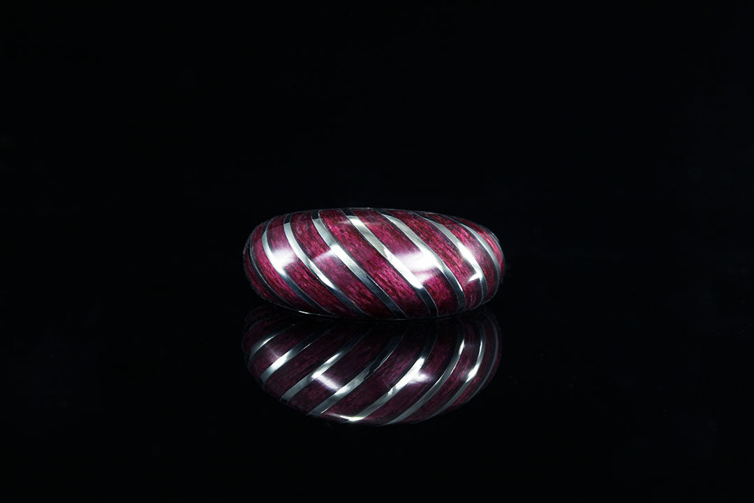 Image of women's fashion ring, purpleheart ring, front view, Chasing Victory