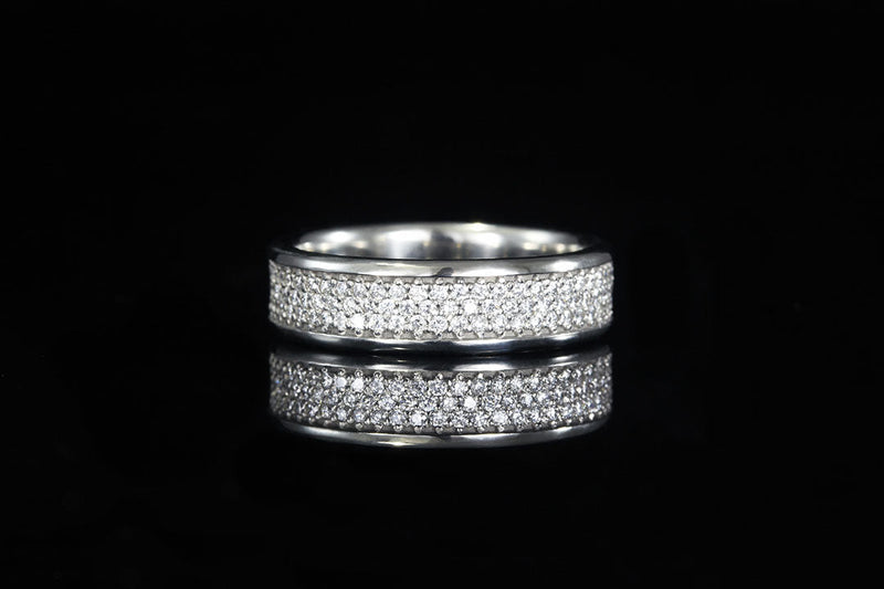 white diamond ring band, silver interior and diamond band