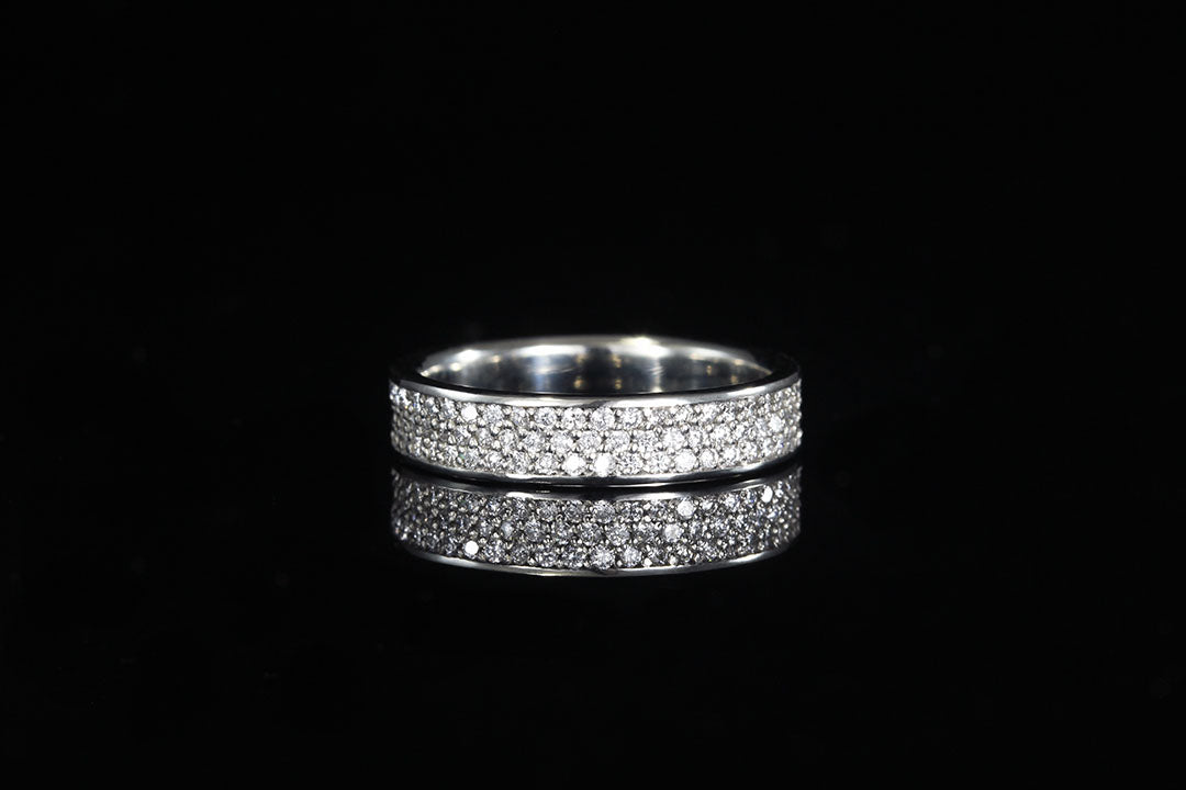 diamond pave' ring with white gold, white diamond, silver interior band, wedding band, wedding rings 