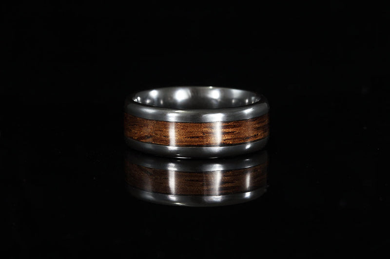 Wood Zirconium Ring, mens wedding band, wedding ring, dark monket pod wood