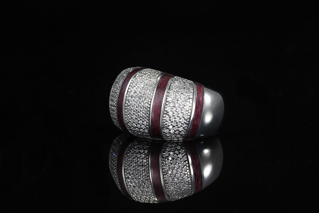Sideview 14K White Gold Diamond Cocktail Ring, Chasing Victory, purpleheart wooden ring
