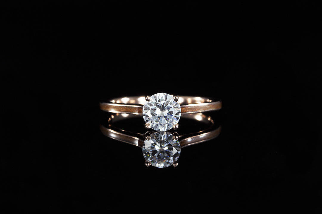 Walnut wood 14K Rose gold diamond ring, single diamond, Chasing Victory