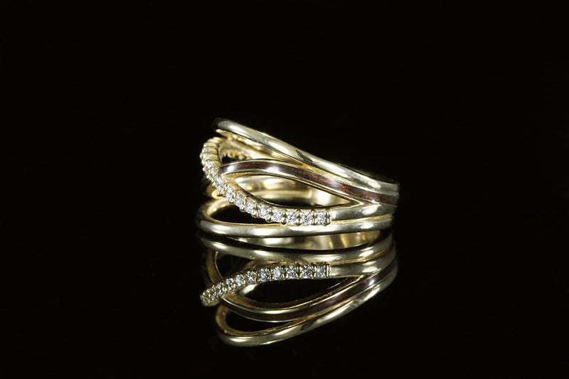 Teak Wood Diamond Infinity Ring, side view split, teak wood laced