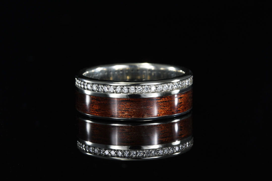 Koa wood wedding band ring, Silver linings, dark koa wood, engagement ring, mens ring