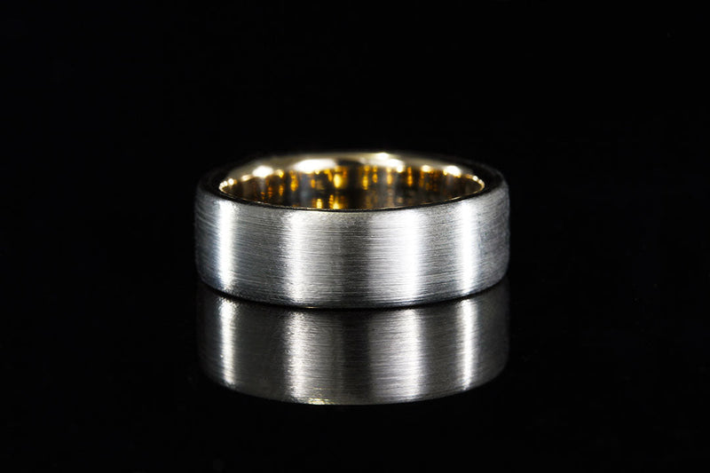Brushed gold ring, silver band, mens wedding ring