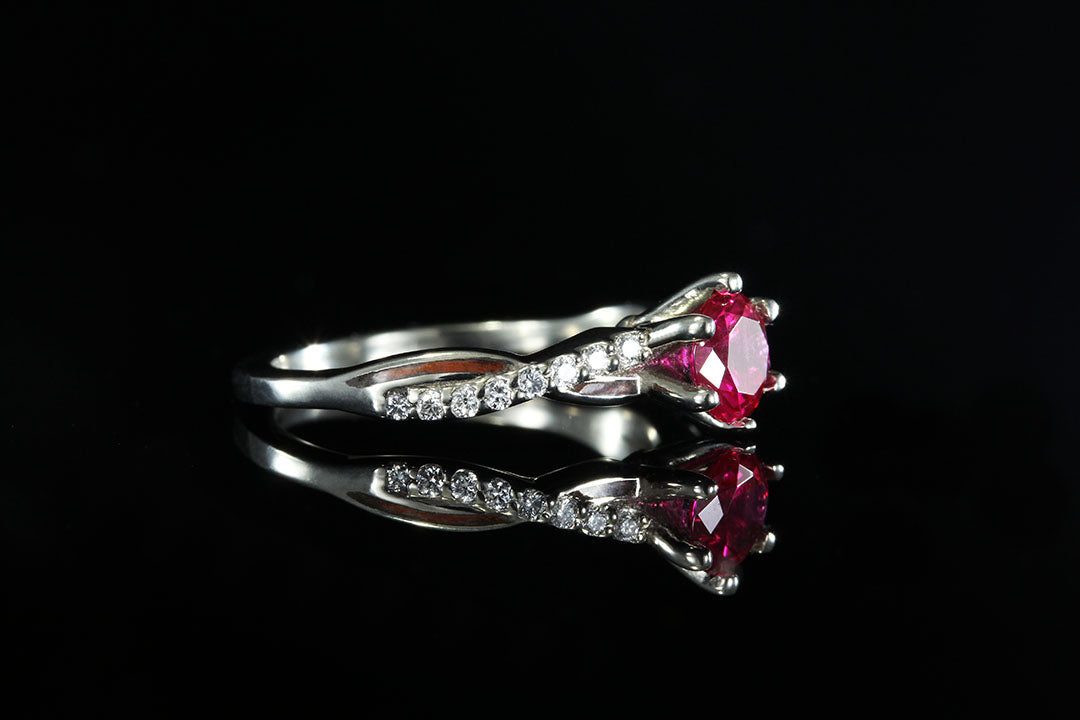 14K WHITE GOLD INTERLACED DIAMOND AND RUBY MAGNOLIA WOOD ENGAGEMENT RING - Chasing Victory