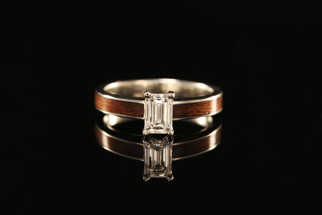 Walnut Wood 14K White Gold Diamond Tiffany Ring Chasing Victory