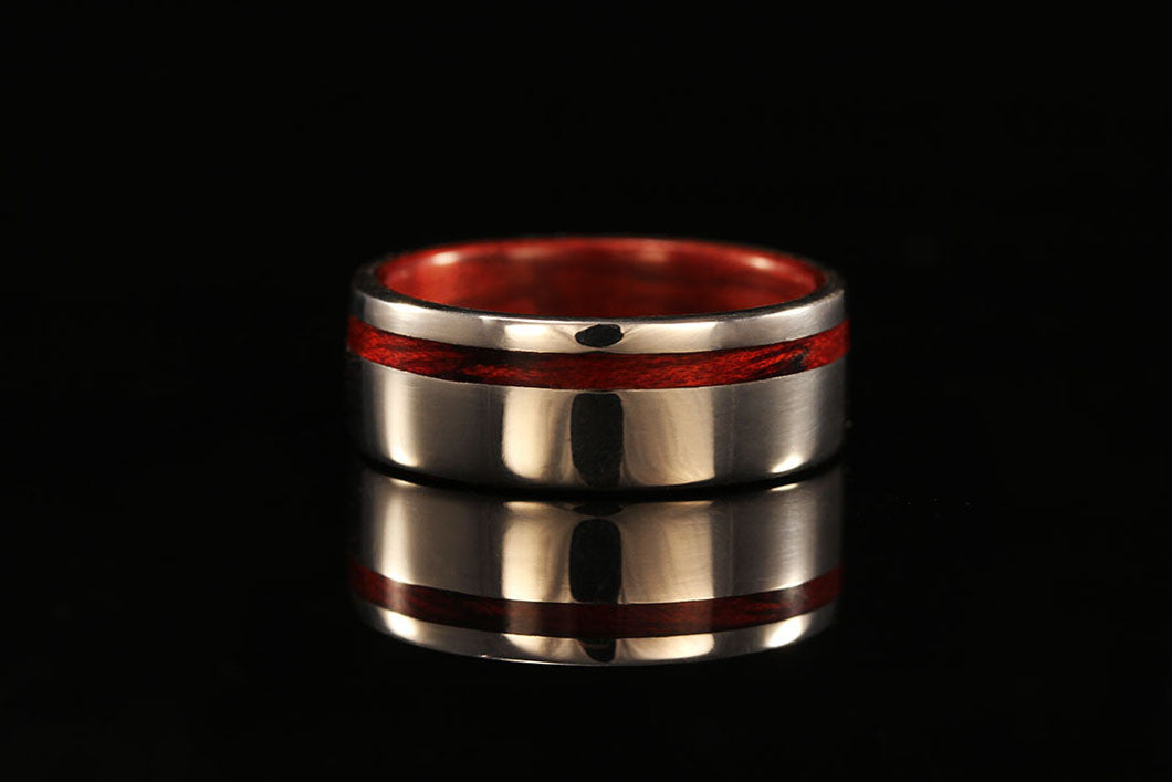White Gold and Jarrah Wood Ring for Men, wedding bands, rings for men, golden band