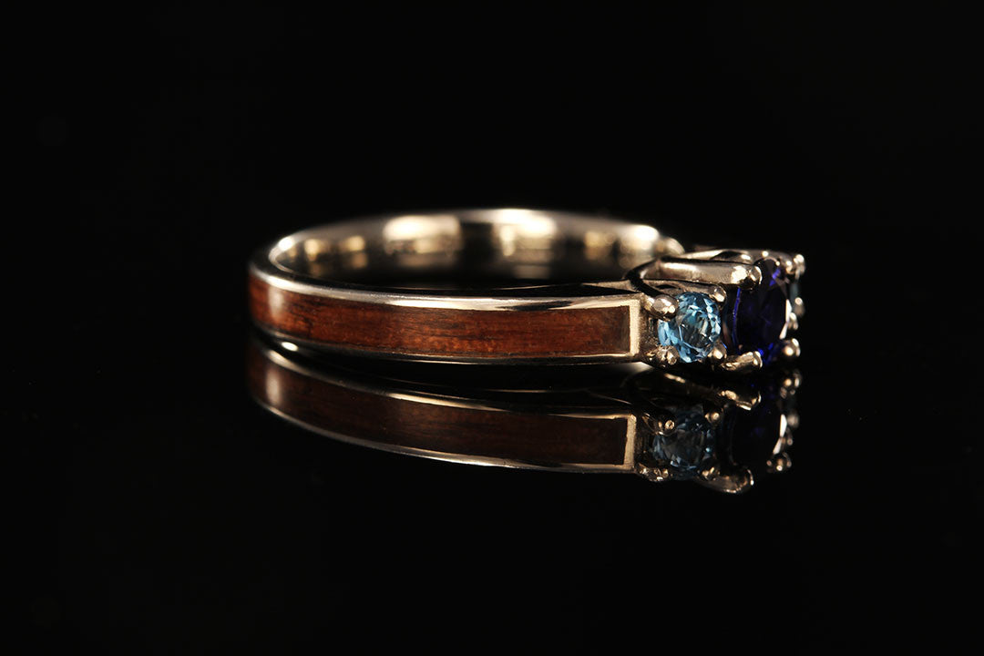 Walnut Wood & Diamond Engagement Ring Sideview