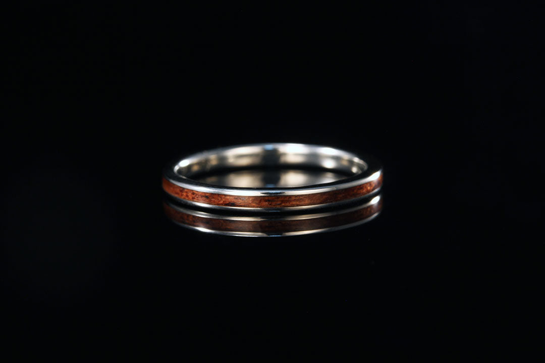 Image of women's wedding band, Hawaiian Koa wood white gold ring, Chasing Victory, ring