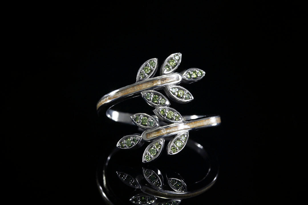 Eucalyptus Diamond leaf ring, split band, Chasing Victory, golden band, ring