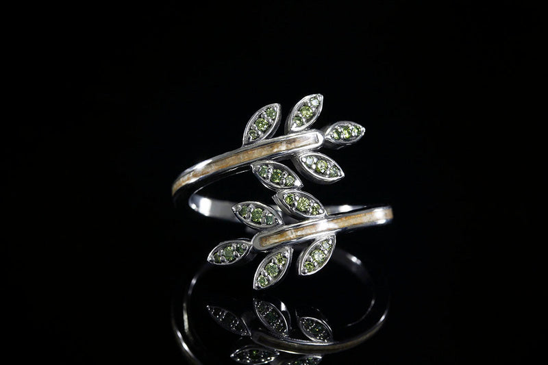 Eucalyptus Diamond leaf ring, split band, Chasing Victory, golden band, ring