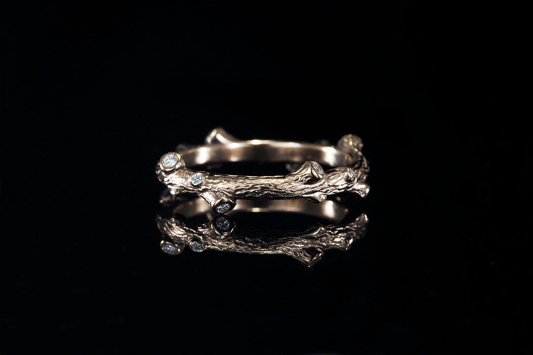 ROSE GOLD DIAMOND STUD BRANCH RING - Chasing Victory