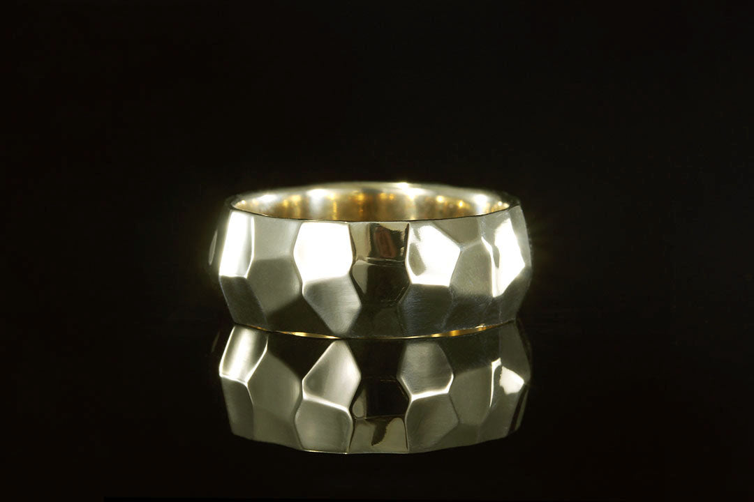 Golden ring, faceted yellow gold ring, wedding bands, wedding rings, Chasing Victory
