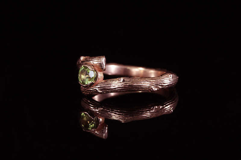 Split branch ring, side view, rose gold, engagement ring