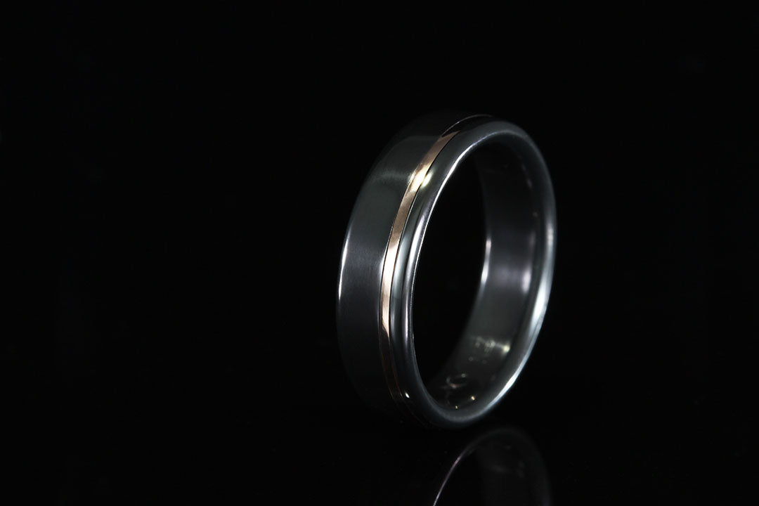 Zirconium rose gold ring upright view, Chasing Victory